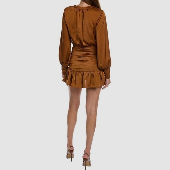 EUC Ramy Brook Smocked Metallic Mini Carmel Gathered Dress. HIGH-END DESIGNER - Picture 6 of 7